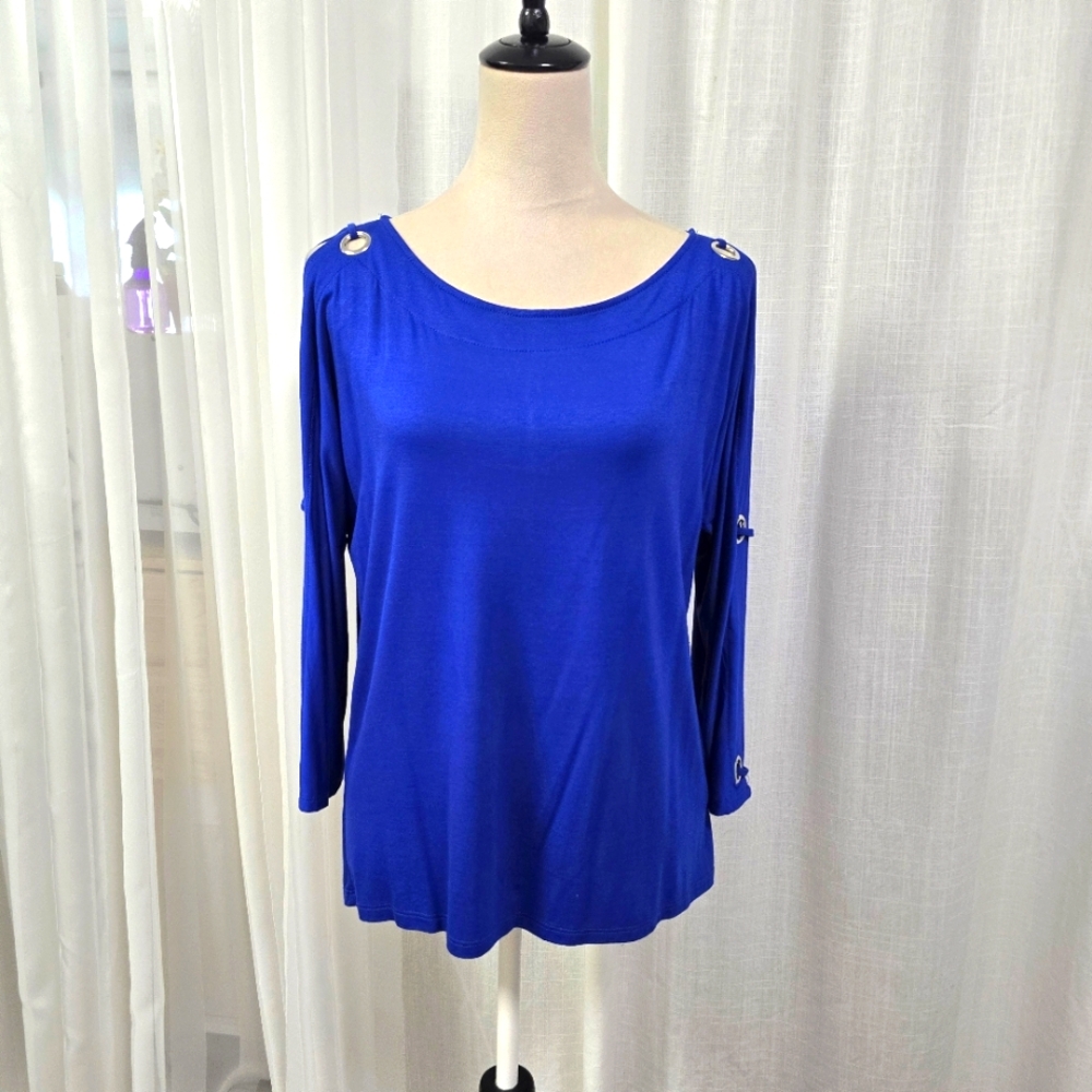 2/$30 Cable & Gauge Royal‎ Blue Womens Long Sleeve Top Size M Grommet Details